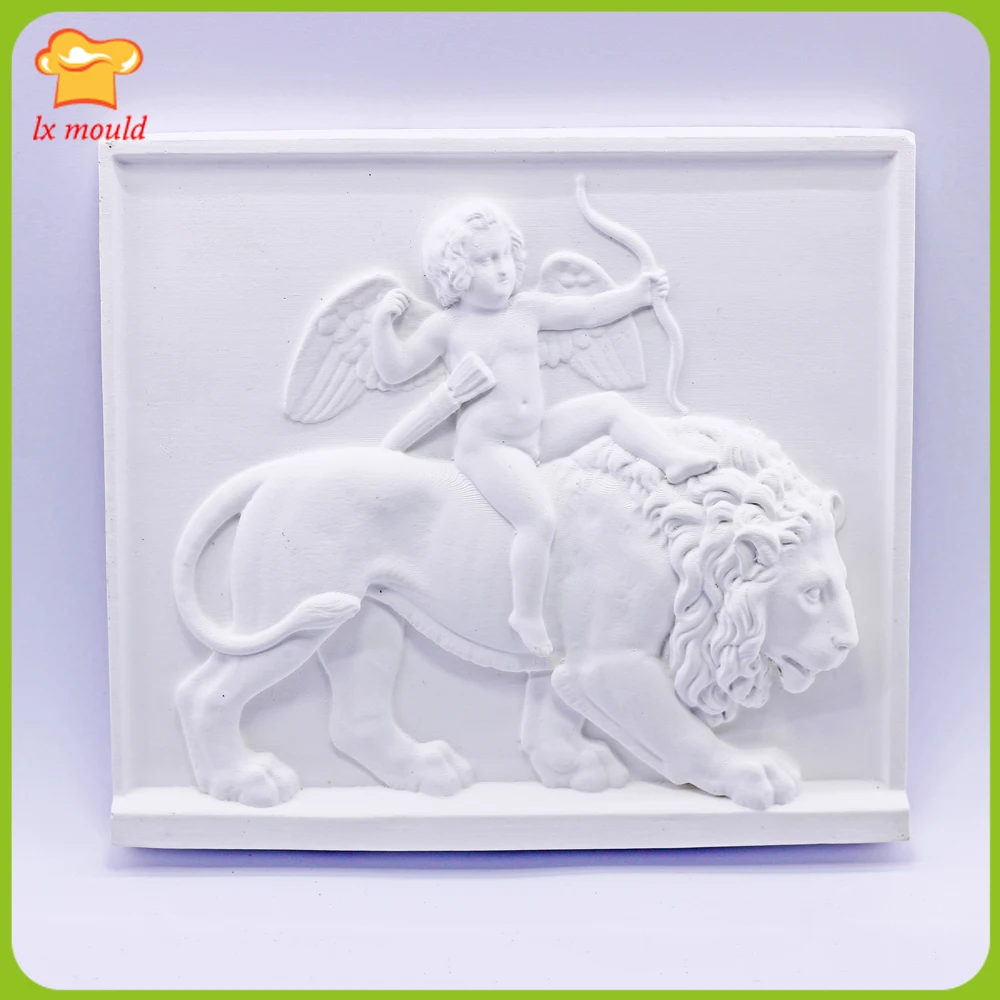 Angel Relief Silicone Mould Lion Relief Plaster Resin Retro Sculpture Home Pendant  Sugarcraft Cake Decora Kitchen Bake Mold