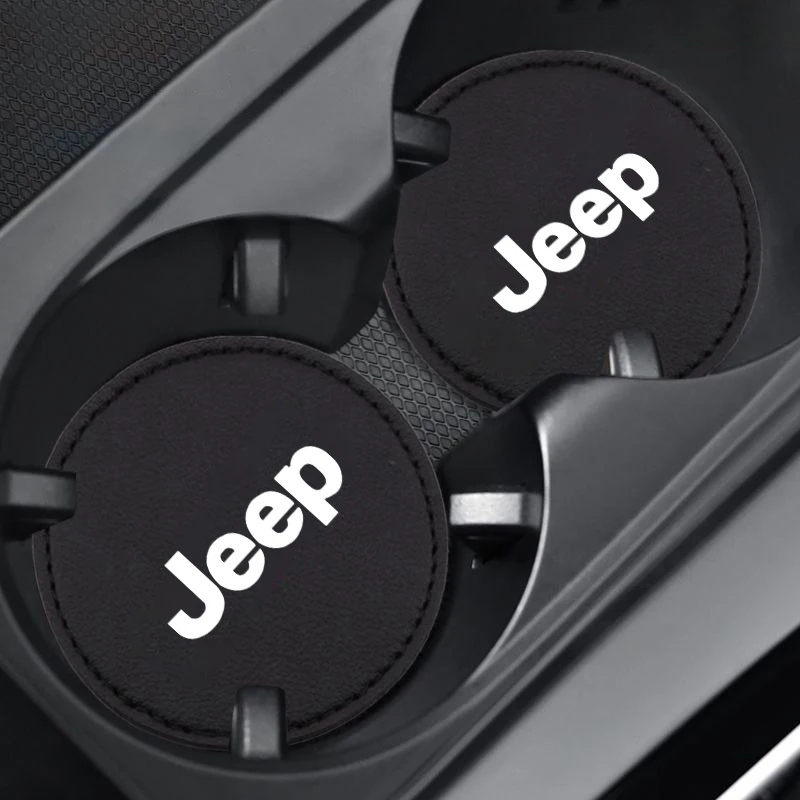 2Pcs Car Logo Non Slip Water Cup Pad For Jeep Renegade Wrangler JL Gladiator Grand Auto Coasters Interior Anti-skid Mat Holders