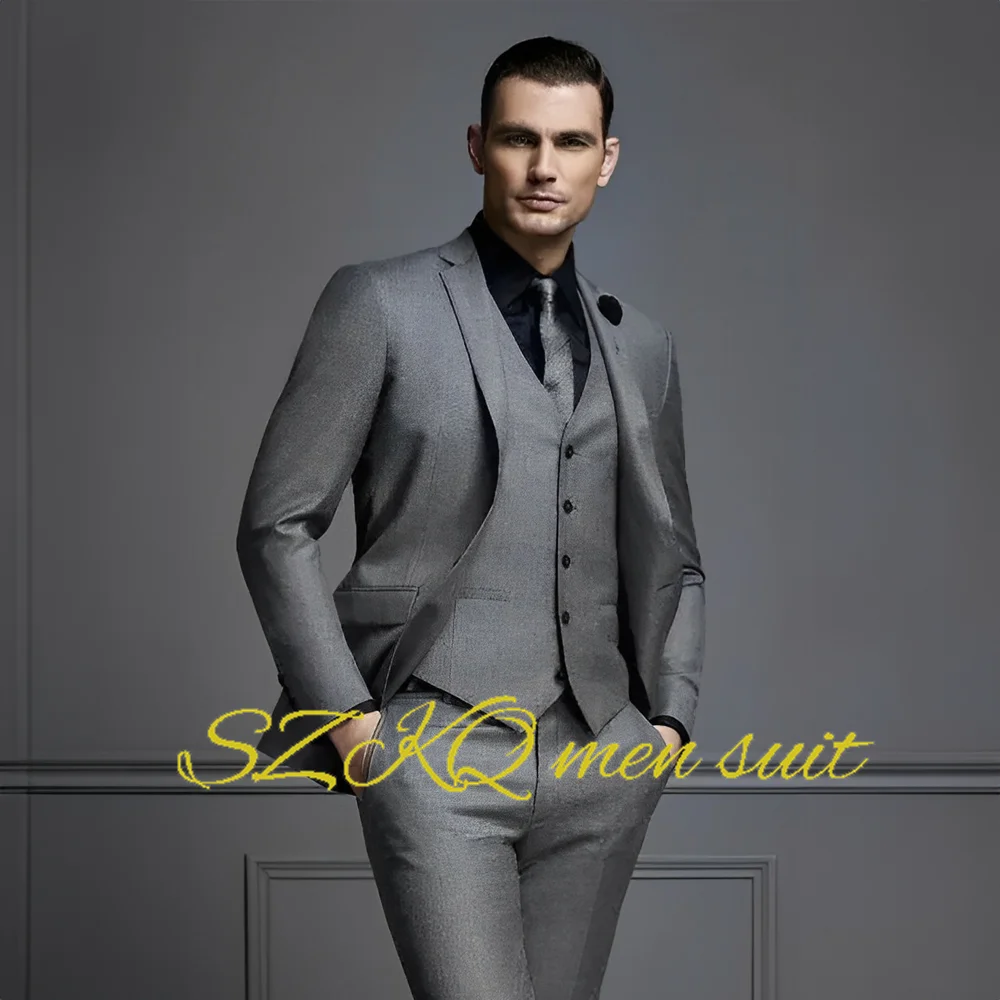 Formal Men\'s Suit Wedding Tuxedo Elegant Male Jacket Pants Vest Tie Three-piece Set Slim Outfit XS-5XL