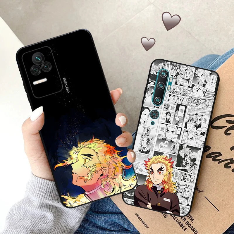 Soft Case for Redmi Note 11S 10S A3 10C 10A Xiaomi 14 11T 10T 10 11 Lite Rengoku Kyoujurou Demon Slayer Black Phone Cases Cover