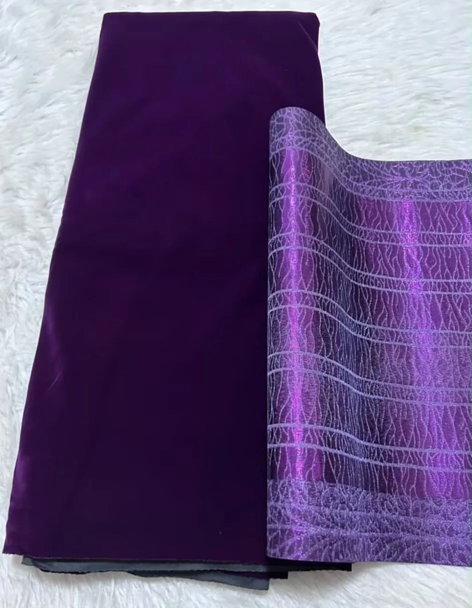 Luxury Thickened Velvet Lace Fabric 5Yards Nigerian Hayes Damask 2.5 Yards Headtie for Wedding Dress Lady DIY Sewing