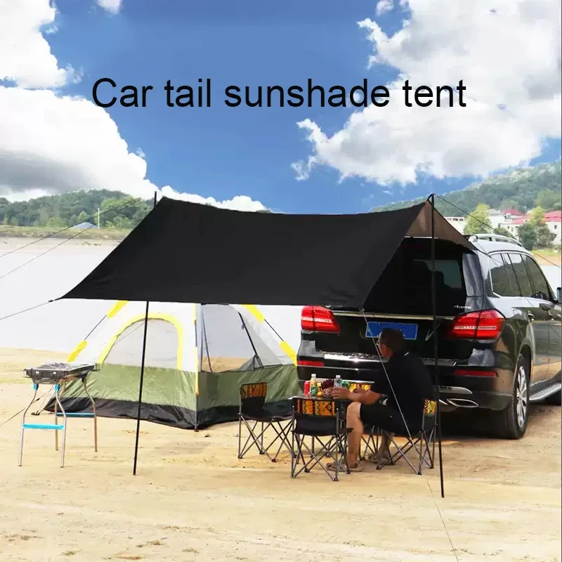 Car Anti-UV Side Awning Bat Shape Coating Tarp Outdoor Waterproof Camping Black Coated Auto Rear Shelter Tent For SUV Van