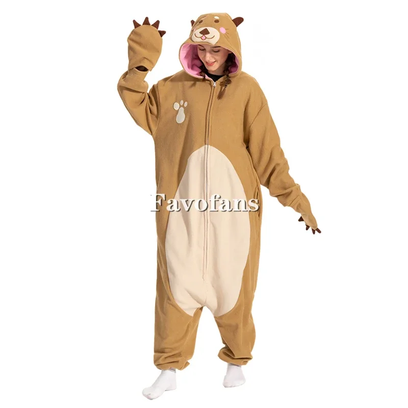 Favofans animal Kigurumi adults opossum Beaver onesies women men pajamas Halloween costumes cosplay jumpsuit Christmas gift