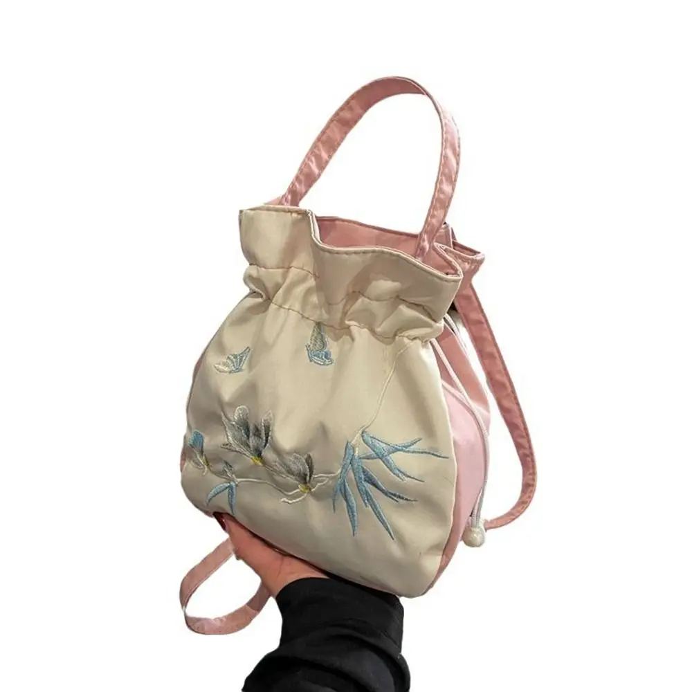 Chinese Style Antique Hanfu Accessories Bag Handmade Lace Embroidered Fabric One-Shoulder Messenger Portable Bucket