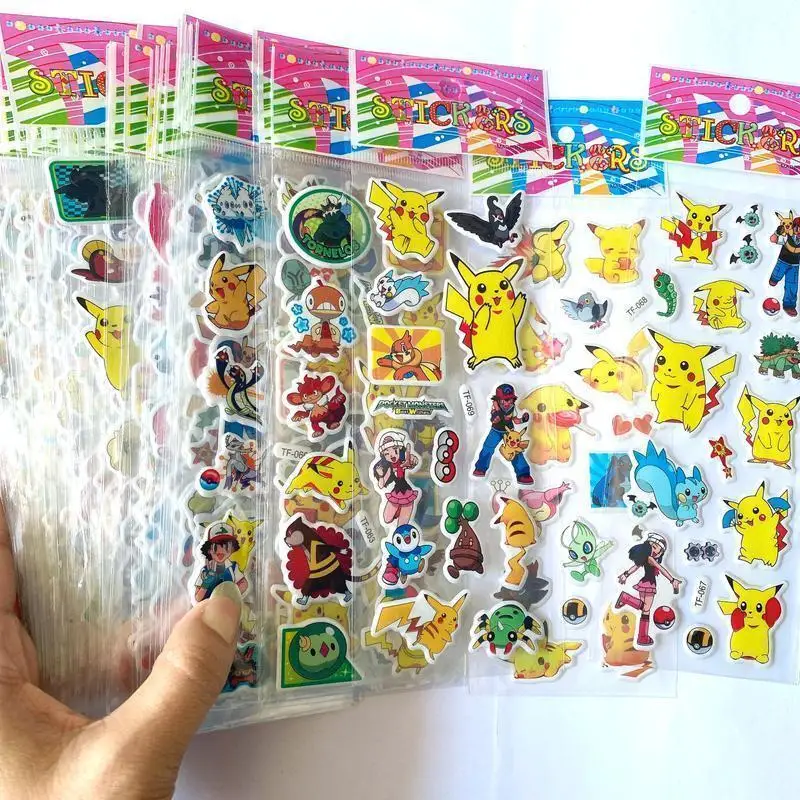 Pokemon Pikachu Stickers Kawaii Anime Cartoon Children\'s 3D Bubble Stickers Kids Puzzle Reward Stickers One Piece Wholesale