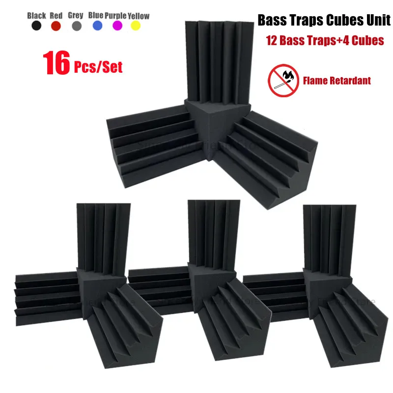 Make friend 16Pcs Acoustic Foam 12Pcs 12x12x24cm Bass Traps + 4Pcs 15x15x15cm Cubes Combination Flame Retardant Corner Panels