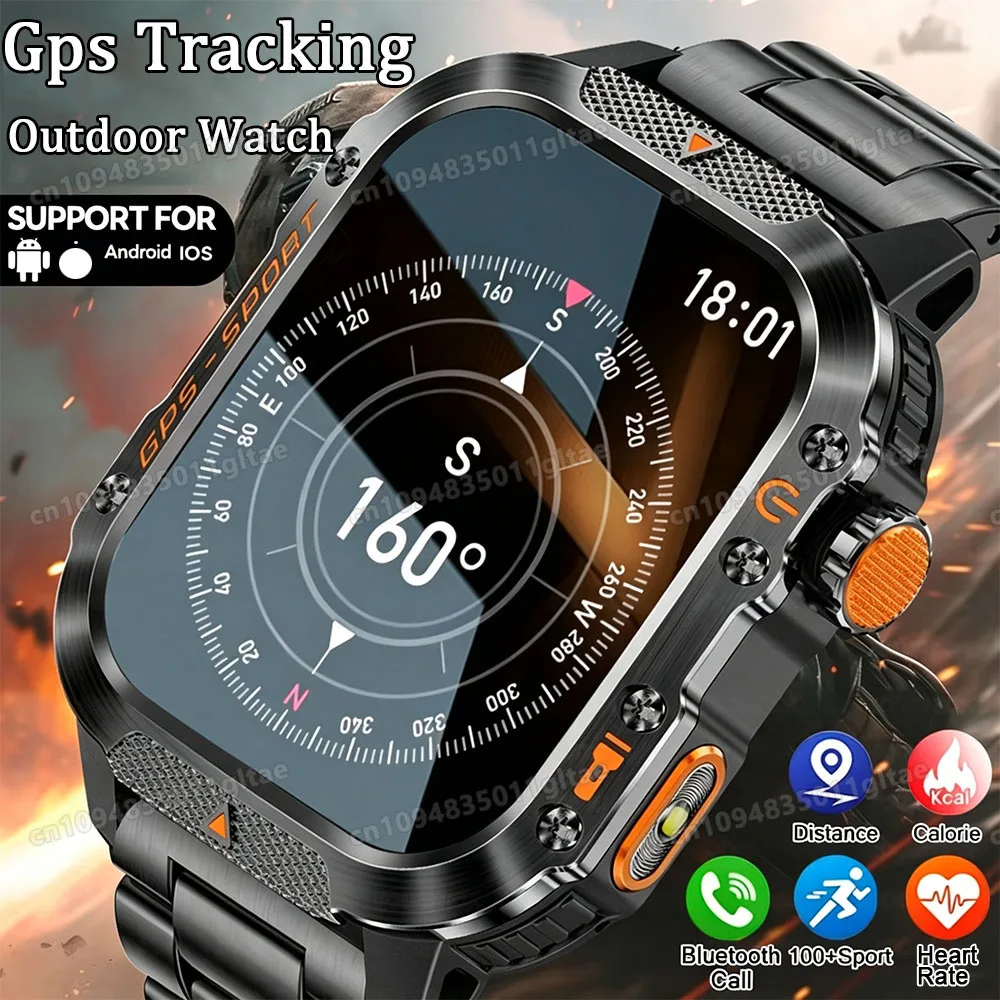 2026 New Military-grade Smart Watch Men GPS Flashlight 3ATM Waterproof Watch Bluetooth Call 100+Sport Outdoor Smartwatch Pk Ht22