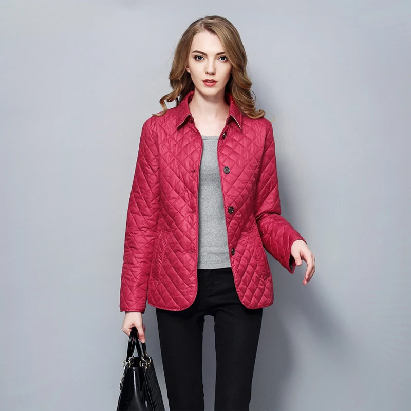 Winter Padded Jacket Plaid Women Cotton Coat Elegant Lapel Single Breasted Jacket Slim Warm Cotton Blend Jacket Female Autumn