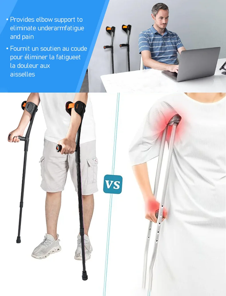 1 pares de muletas plegables de fibra de carbono, capacidad de peso de 100 kg, muletas para antebrazo para personas mayores – Ayuda para la rehabilitación de fracturas