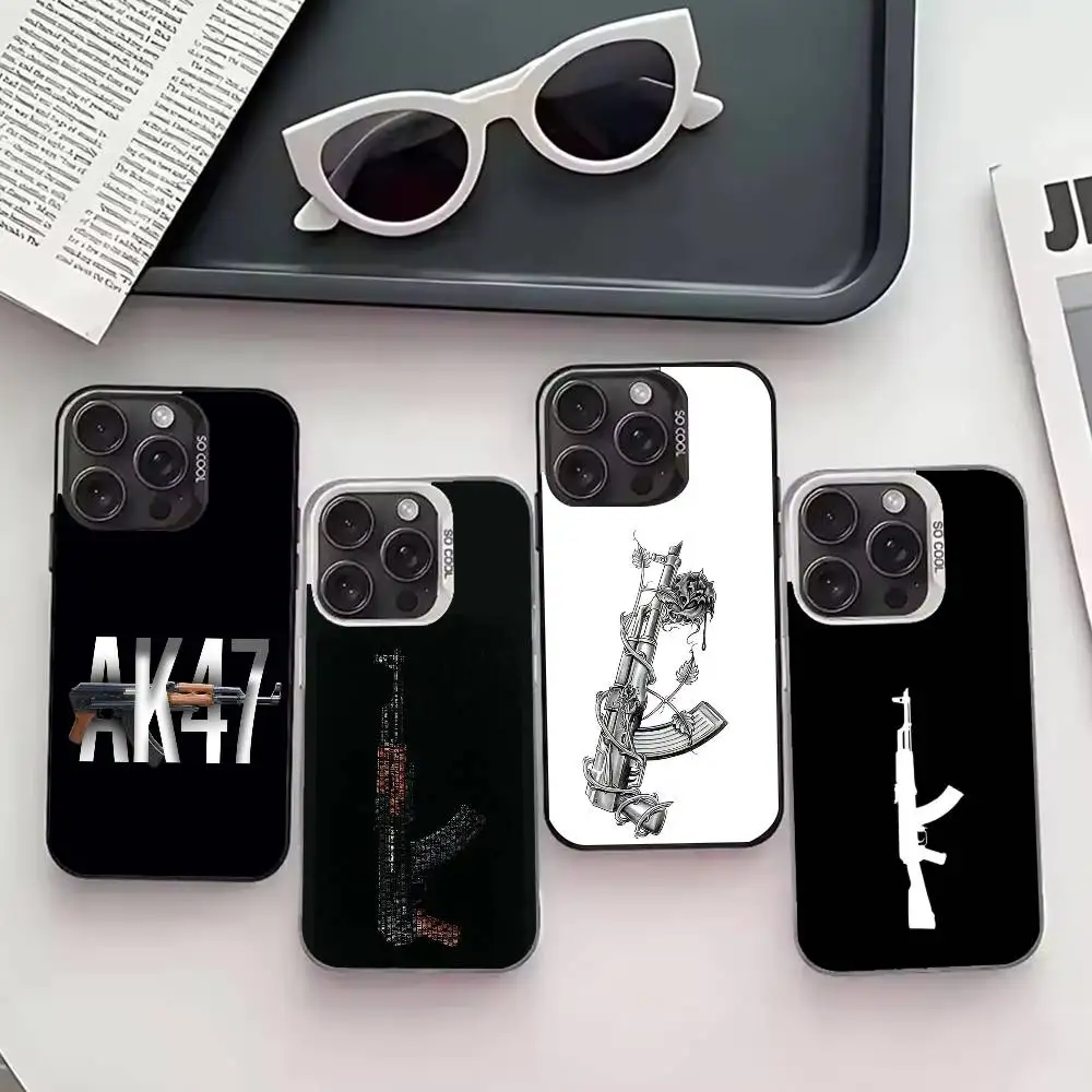 

A-Ak-47 K-King Of Guns Phone Case For iPhone 17,16,15,14,13,12,11 Plus,Pro Max,XS,Colored silver phone case