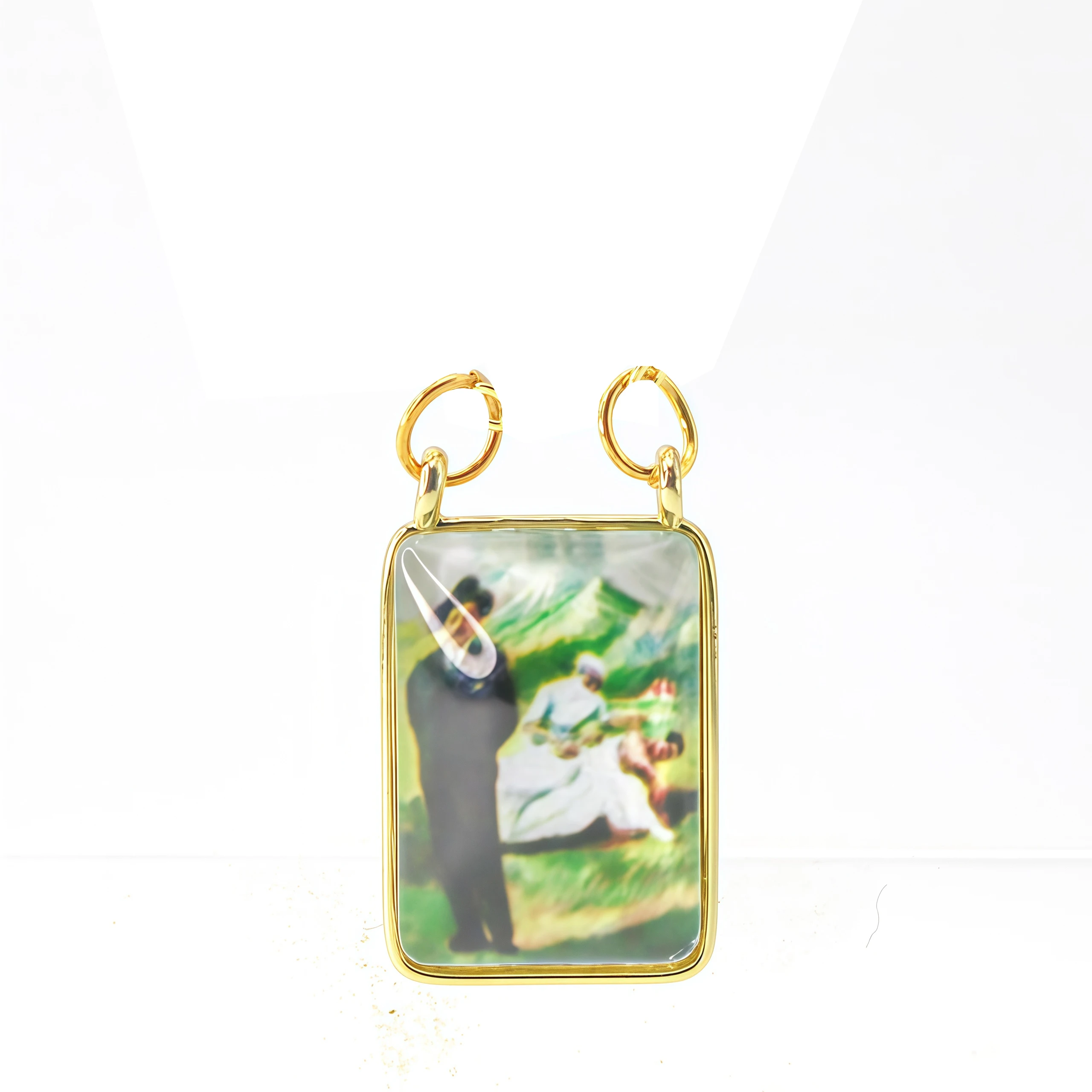 Catholic Scapular Medal Necklace Rectangle Epoxy Holy Scene Religious Pendant Gold Plated Devotional Faith Jewelry Gift for Wom