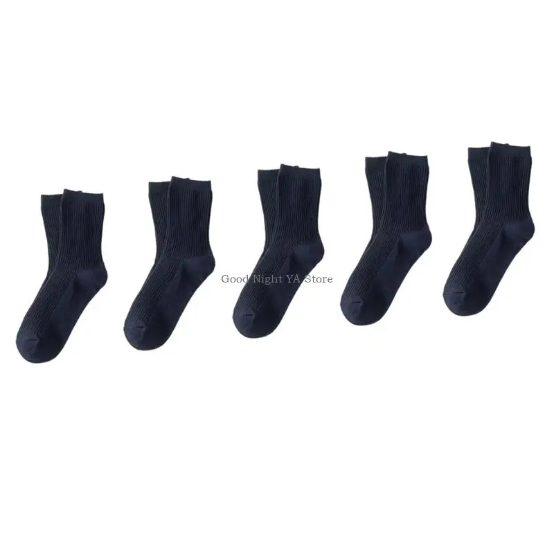 

5 Pairs Mens Athletic Middle Calf Socks Sweat Absorbing Design Ribbed Knitted Fabric Hosiery For Outdoor Activity Office