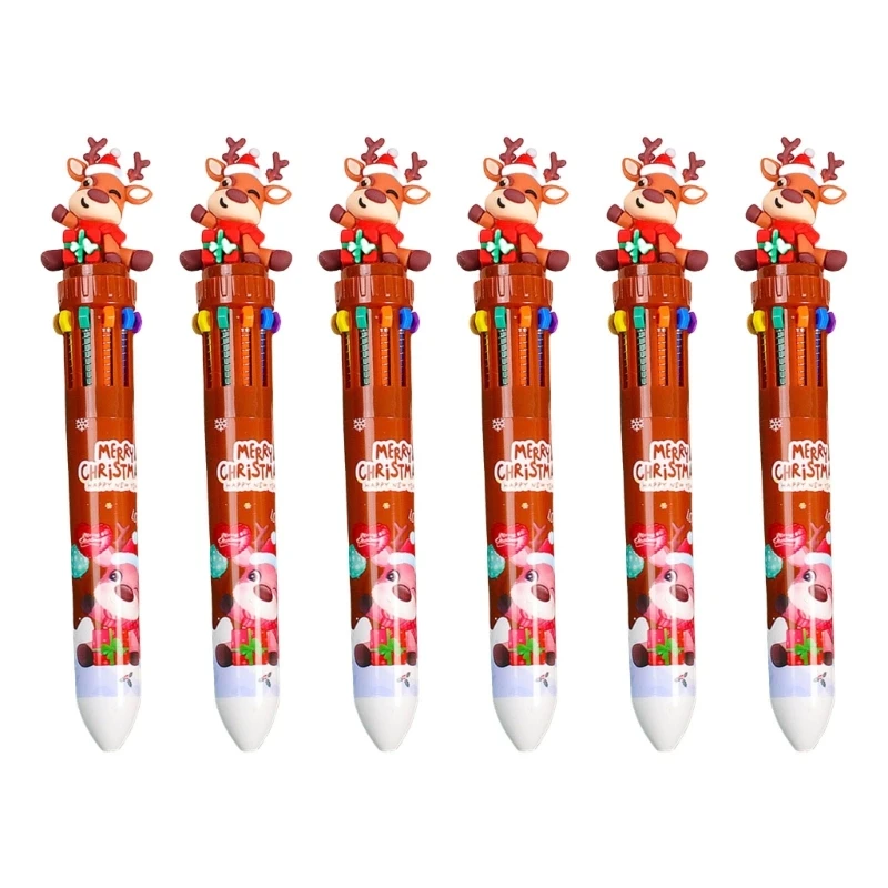 6 PCS Giáng sinh Ballpoint Pen 10 trong 1 Bút Shuttle Multicoloure Pen hoạt hình Pen K1KF