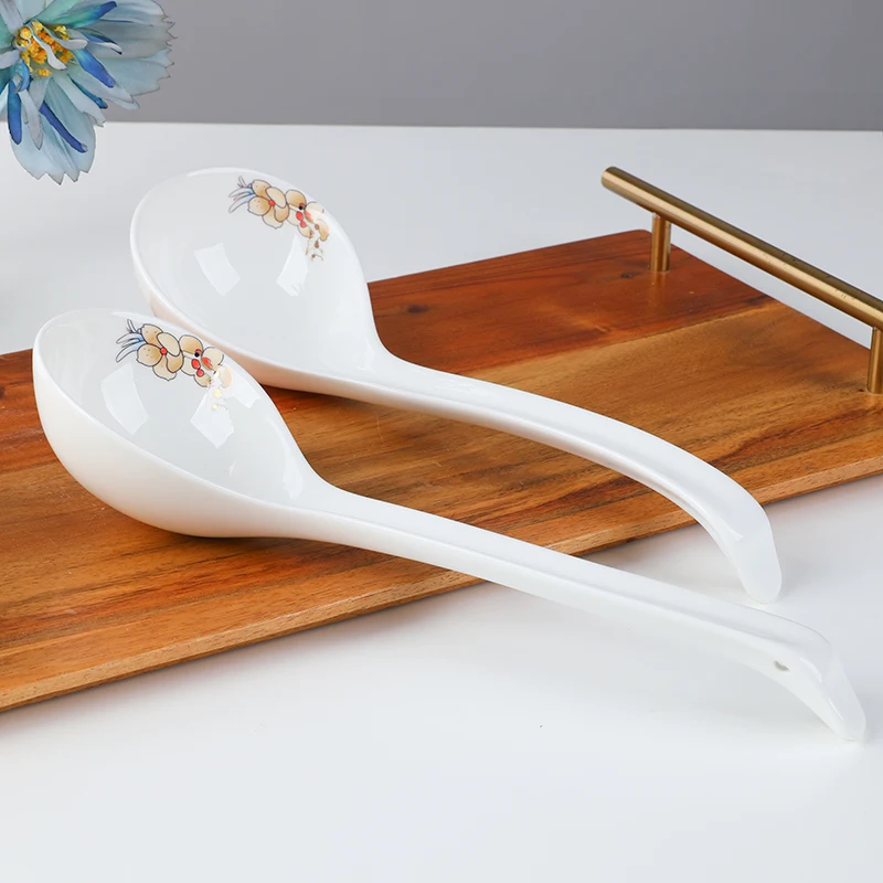 

Большая суповая ложка с длинной ручкой из костяного фарфора, круглая, для риса и каши, столовые приборы