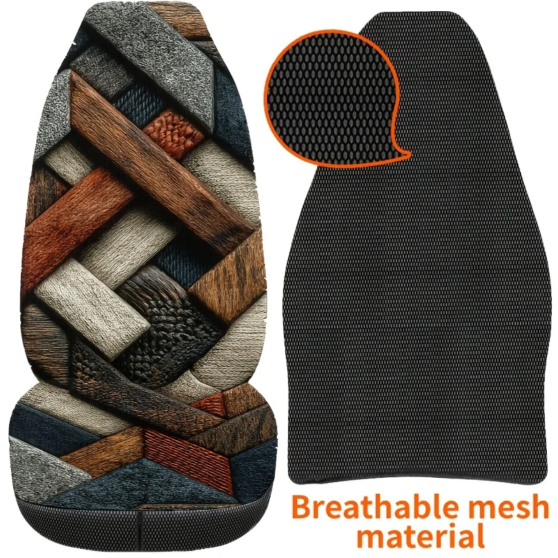 2pcs Bohemian Style Geometric Woven Print Car Seat Covers, Easy-Clean Unisex Front Seat Protectors, Fashionable Car Accessories,
