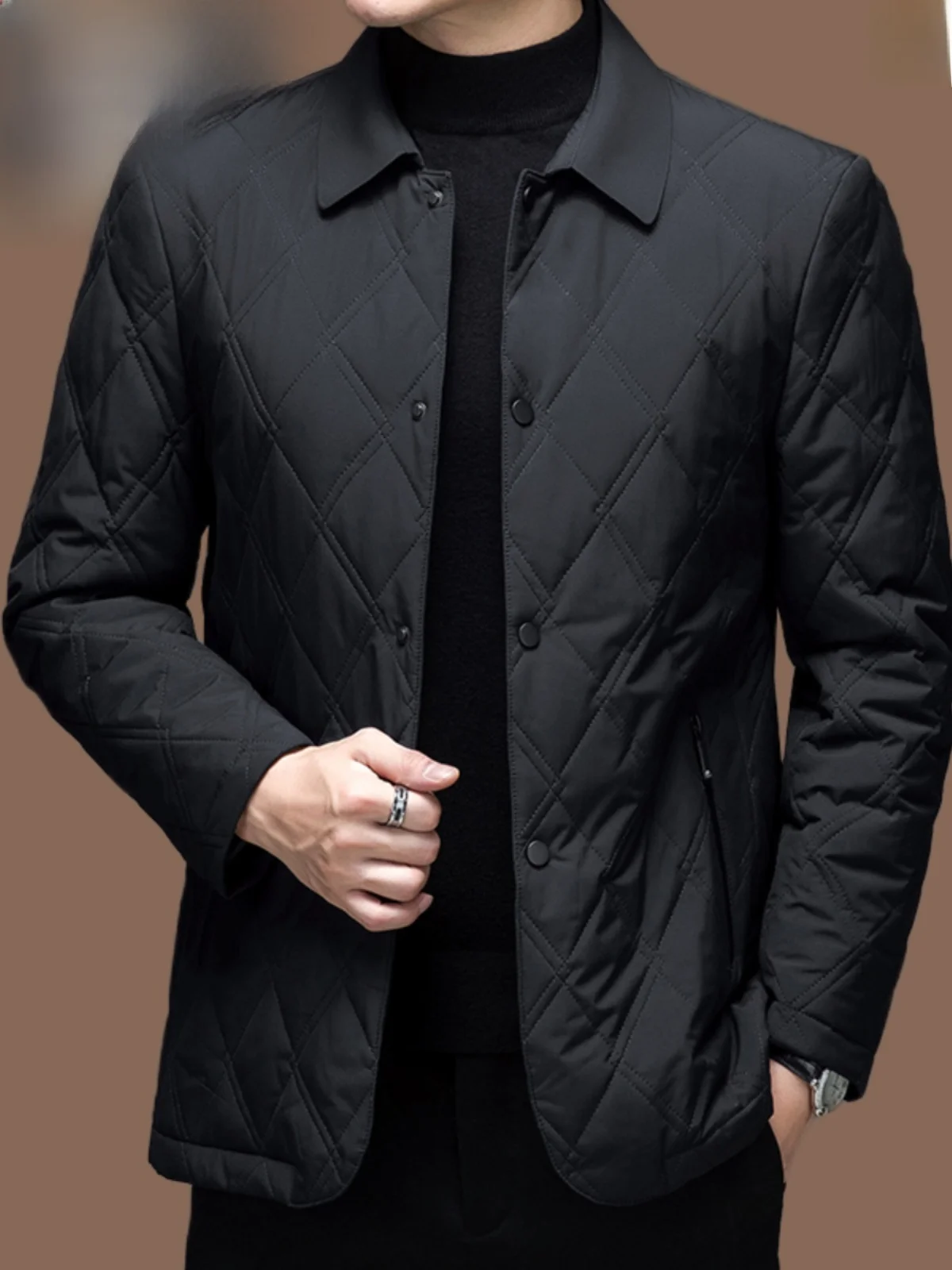 

Montagut Men's down Cotton Jaet Lightweight Warmth Busin Collar Quilted Polyester Fiber Casual Sle Mid-Year Coat