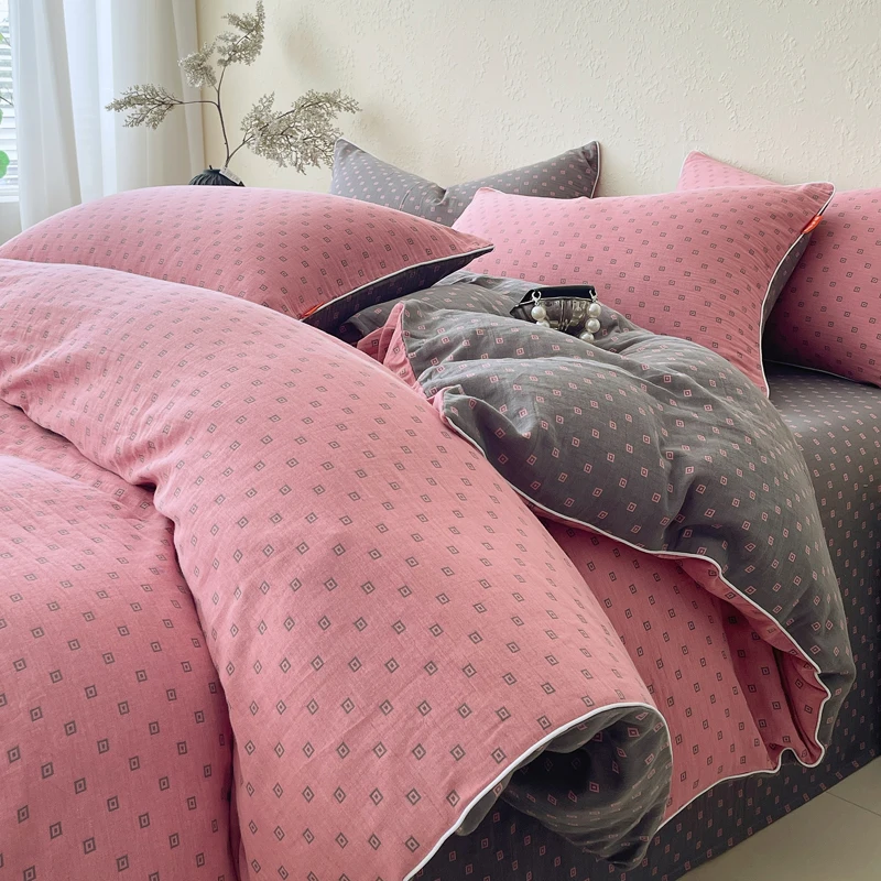 

100%Cotton Printed Duvet Cover Sets Single/Queen/King Size Jacquard Bed Cover Sets Skin-friendly Bedding Set with pillowcases