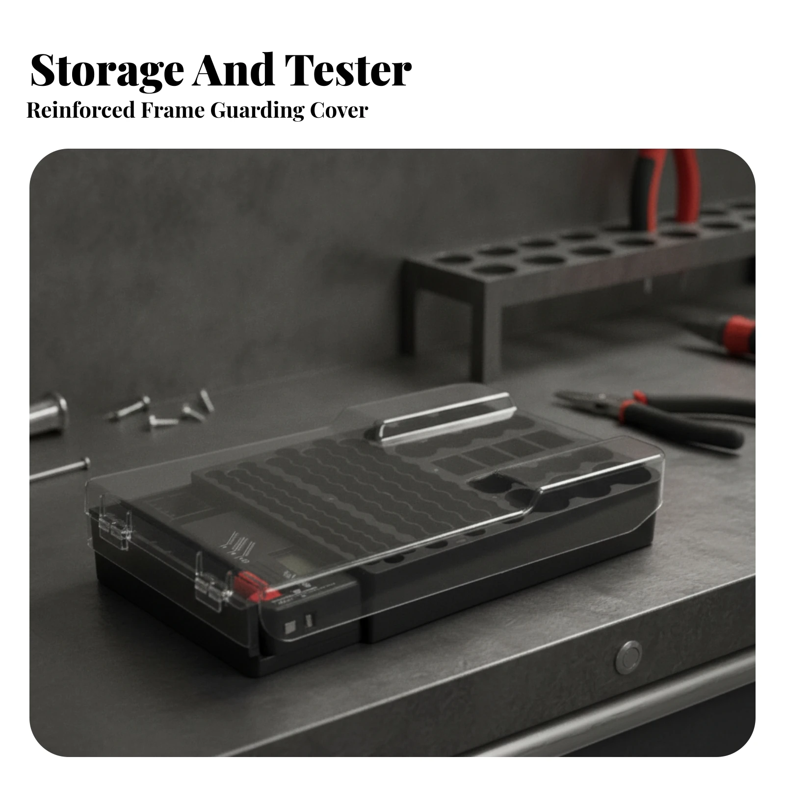 Storage Case Space-Saving Battery Tester with Storage Compartments for Home Workshop, Utility Drawer