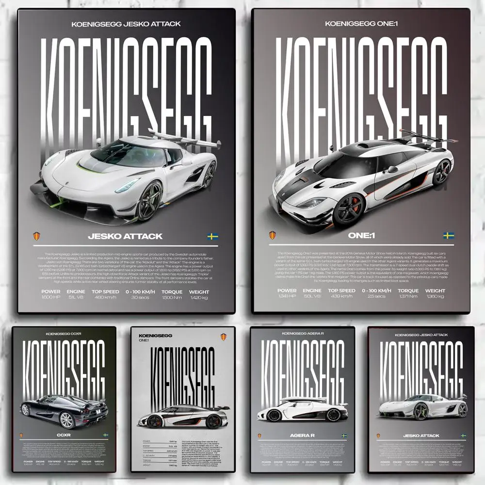 Super Car K-KOENIGSEGG Poster Modern Aesthetic Wall Art Poster Minimalist Room Decoration Items