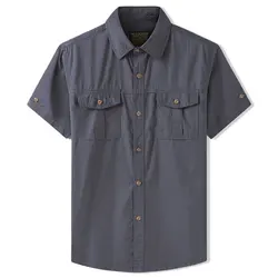 American Work Shirt, Men's Retro Short Sleeved Summer Engineer Loose Casual and Simple Amikaki Pure Cotton Shirt