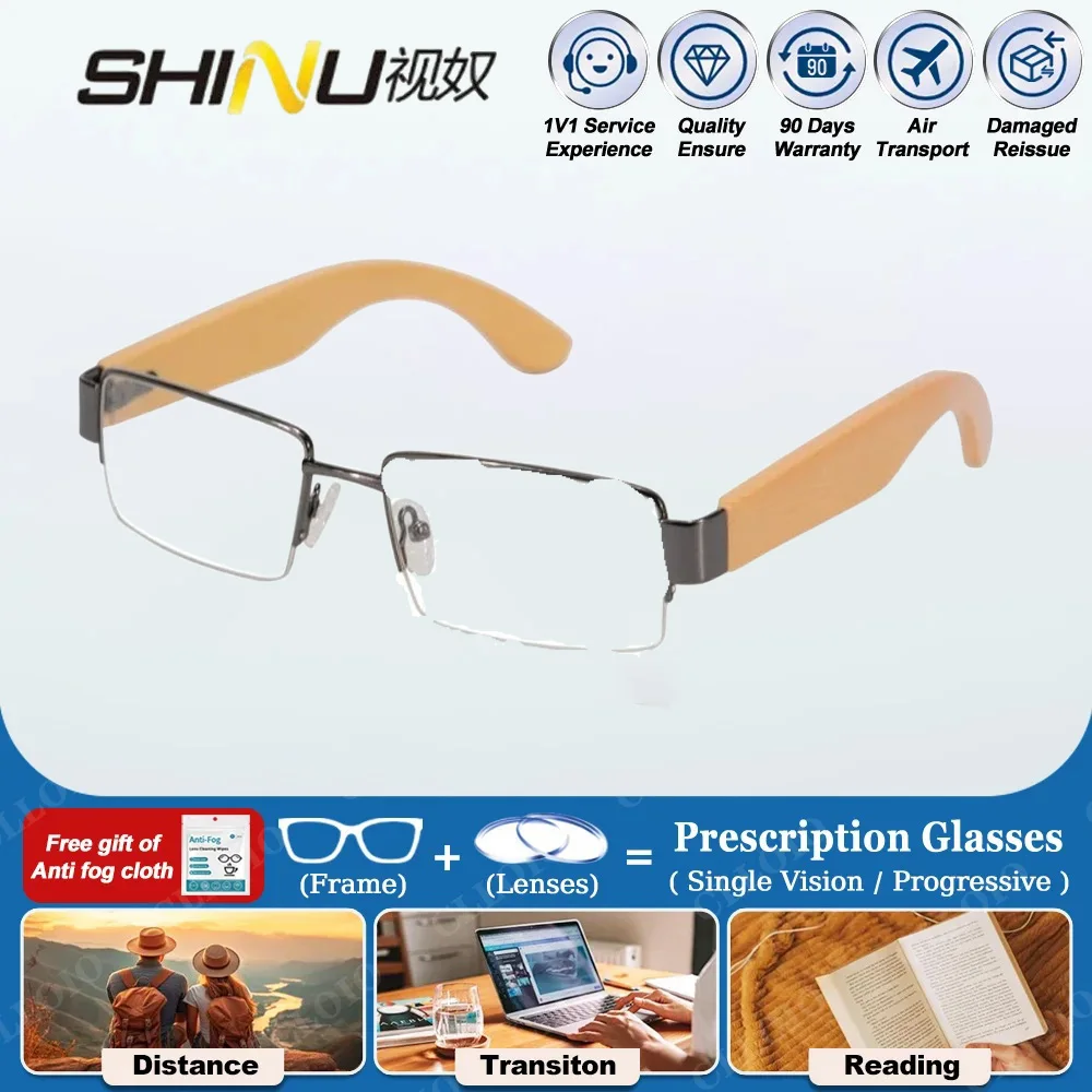 

SHINU Metal Glasses Half Frame Progressive Multifocal Reading Glasses Men Prescription Optical Lenses Myopia Minus Husband Gift