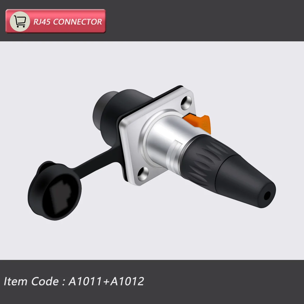 10 stks/5 sets 8p8c RJ45 Waterdichte Connector, Oranje & Zwart, Paneelmontage + Draad Connector, RJ45 Ethernet/Netwerk Connector, IP65 Niveau