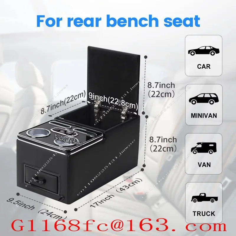 Center Console Storage Rear Armrest Backrest Bench Seat Storage Box