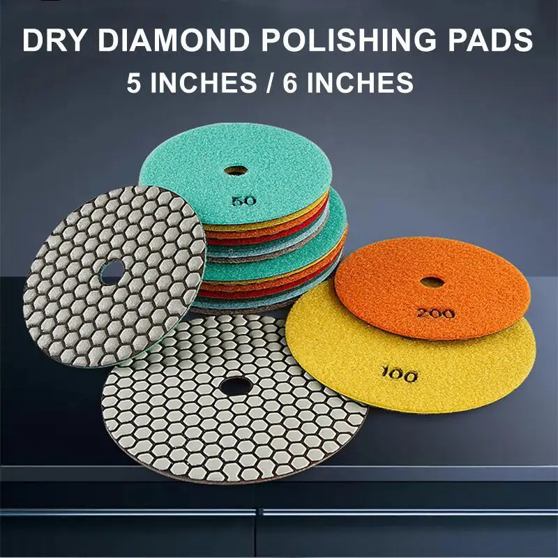 7 Stück 5"/6" Diamant-Trockenpolierpad, scharfe, flexible Schleifscheibe für Granit, Marmor, Stein, Keramik zum Schleifen und Polieren – Detail 2