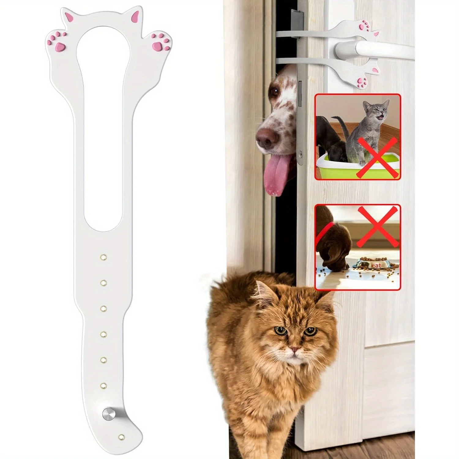 Cat Door Holder, 8‑Position Adjustable Flexible Door Stopper, Keeps Door Open 1.5