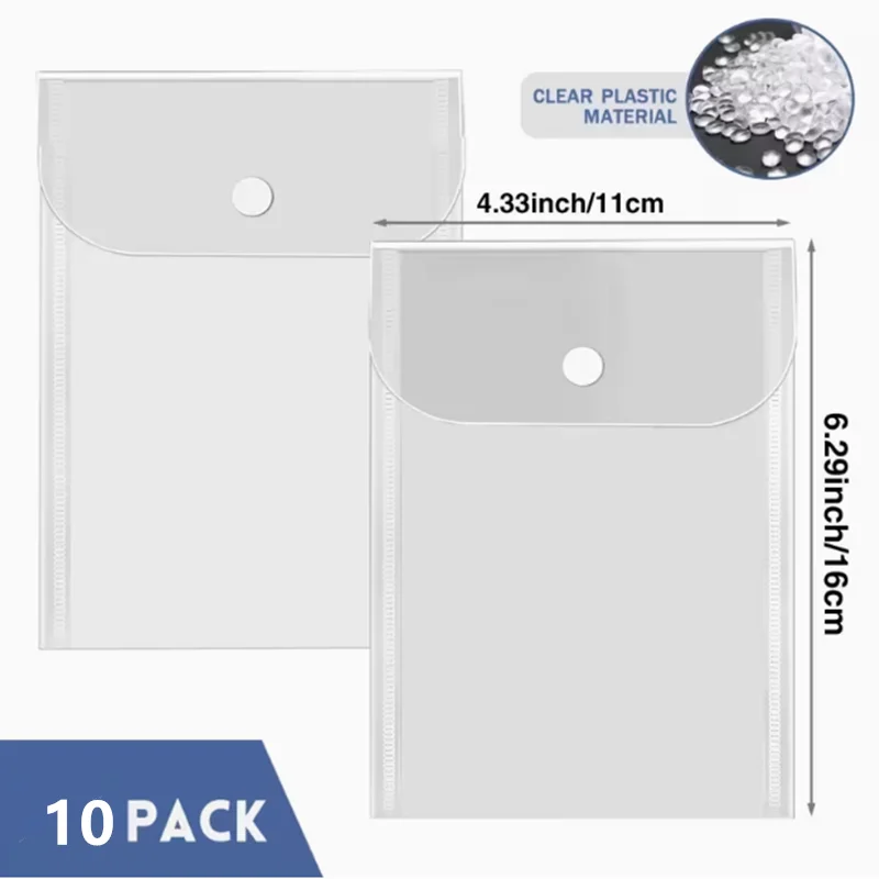 10pcs Plastic envelope with snap closure, reusable storage bag, transparent envelope bag folder (10.92X16.0 cm) image 2