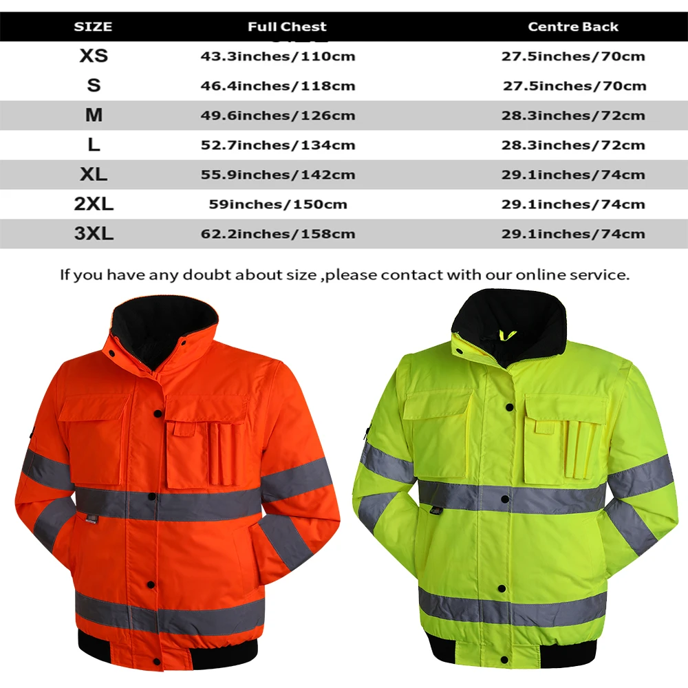 Reflective Jacket Men Winter Hi Vis Orange Waterproof Jacket Cotton Safety Jacket for Men Work Workwear High Visibility Jacket