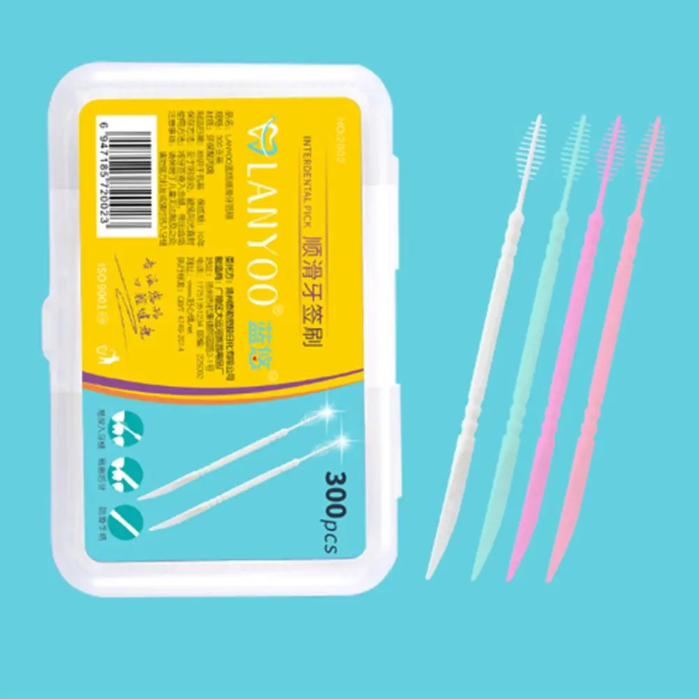 300/60 Pcs Disposable Double-ended Toothpick Portable Plastic Fish Bone Shaped Interdental Brush Oral Cleaning Gum Care