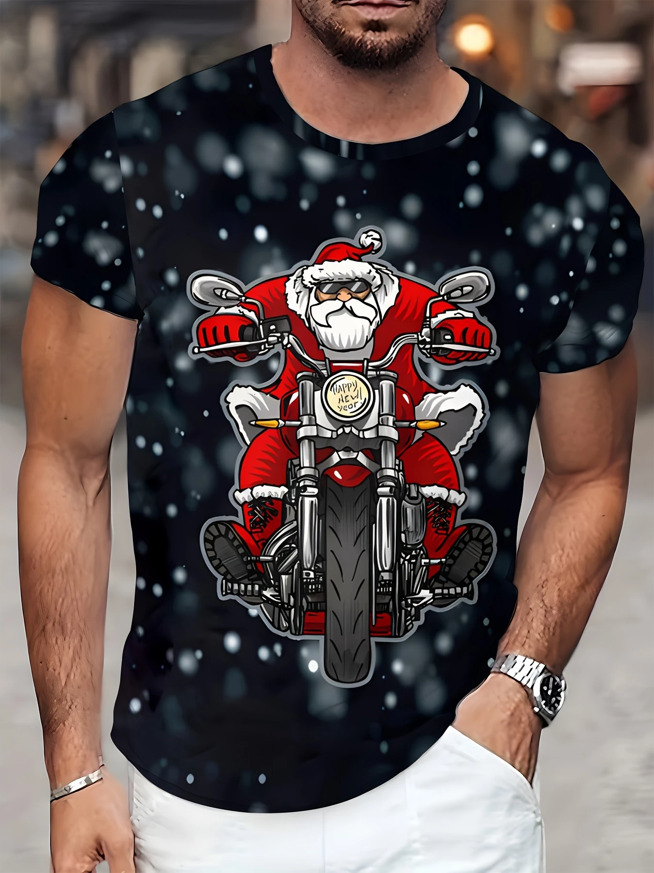 

Christmas Element T Shirt For Men Funny Santa Claus 3D Print Short Sleeve Tee Summer Casual Crew Neck Oversized Men Clothing Top