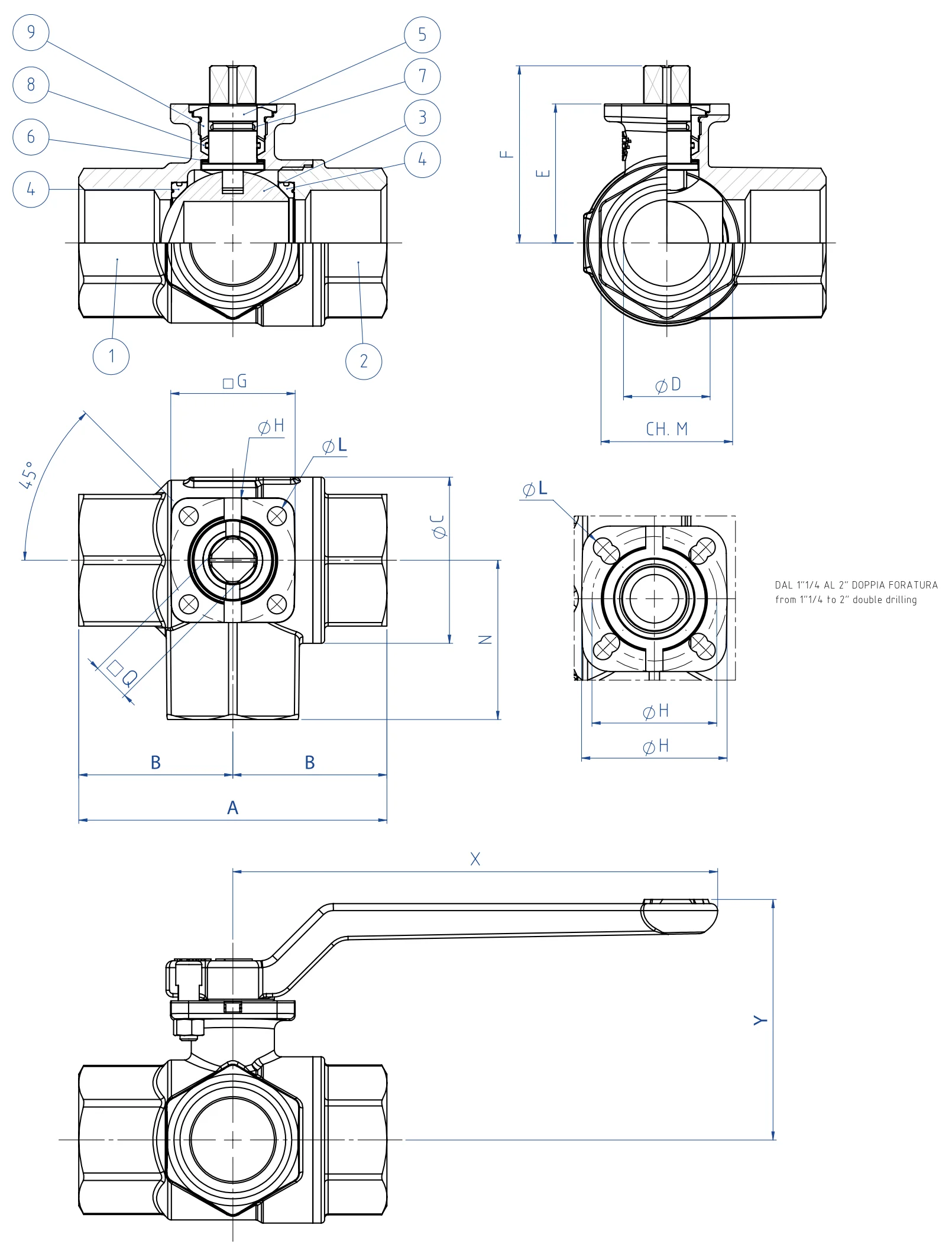 Hot new L or T type valve shaft double-layer pneumatic actuator sanitary high pressure brass ball valve with ISO5211