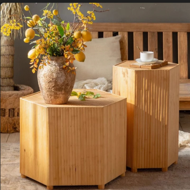 

Japanese Style Irregular Bamboo Coffee Table Small Sofa Side Table for Living Room Balcony Designer Tea Table for Apartments