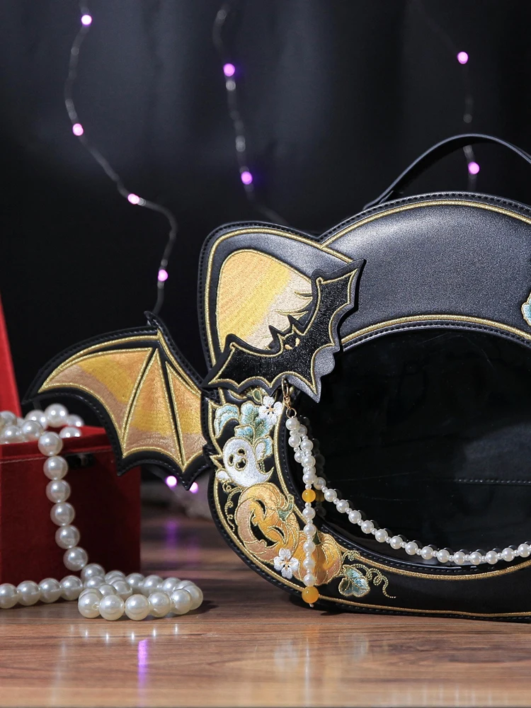 Halloween Gift Little Devil Heavy Industry Embroidery Bag Lolita Dark Wind Wings Retro Backpack For Girls