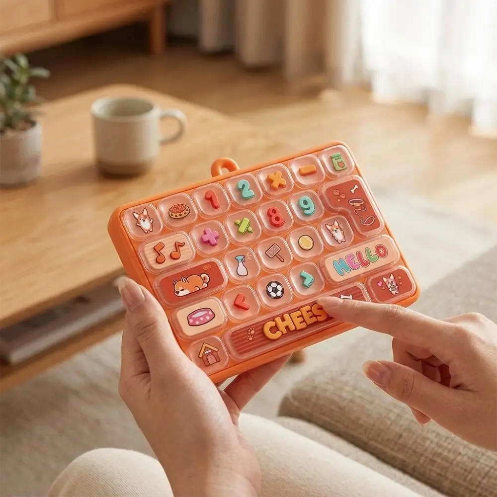 Cartoon 26 Keys Fidget Keyboard Plastic Clear Key Sounds Mechanical Keyboard Keychain Clickable Keys Animal Patterns