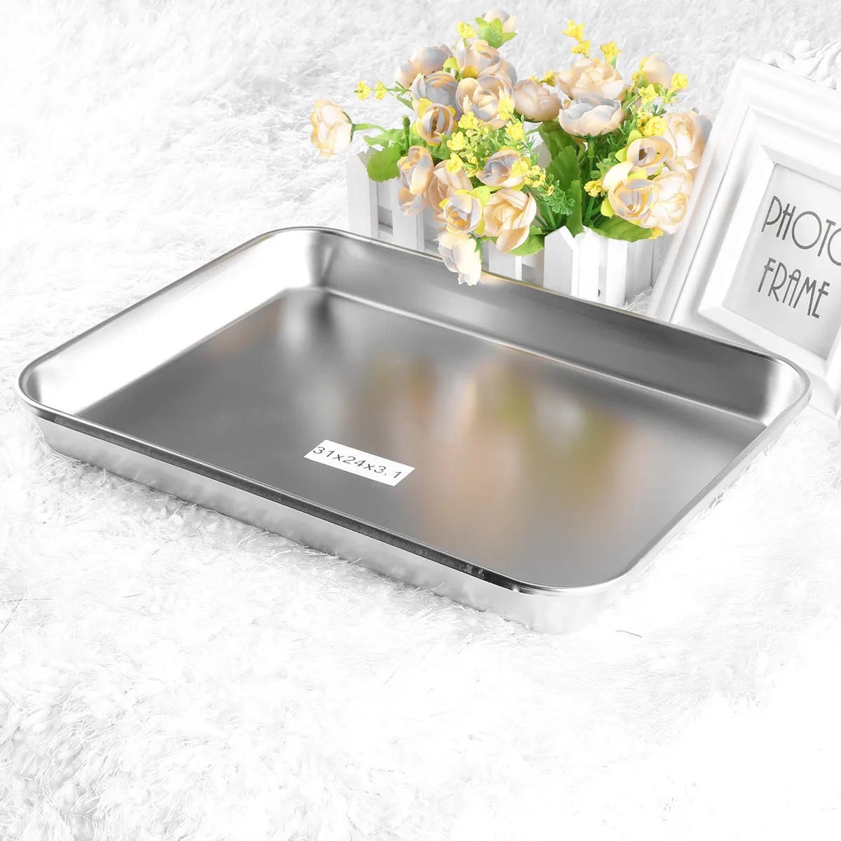 Instrument Tray Stainless Steel Rectangular Polished Thickened Surgical Veterinary Dental Plate for Hospital Clinic