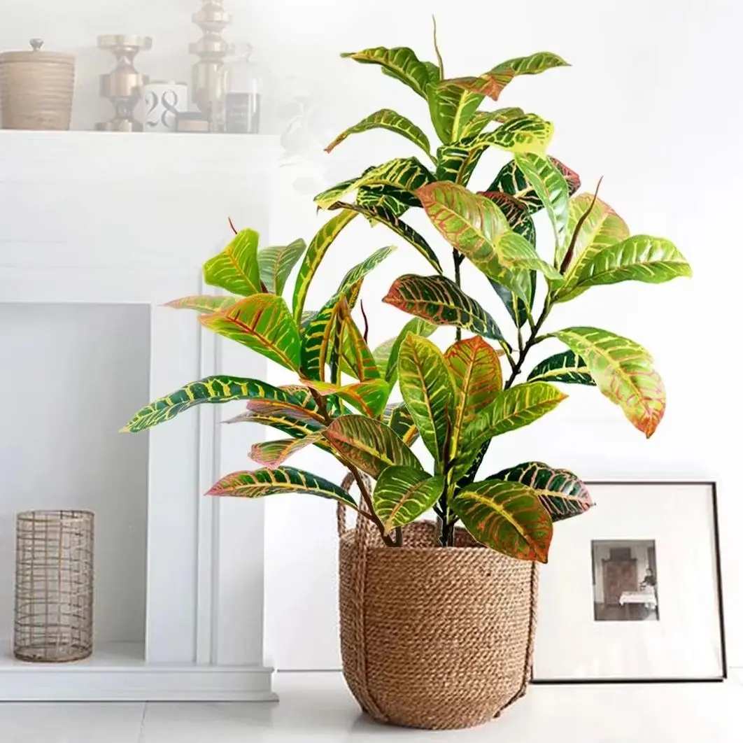 21-120cm Artificial Plant Fake Banyan Tree Tropical Banyan Tree Branches Plastic Red Leaves for Home Garden Decoration