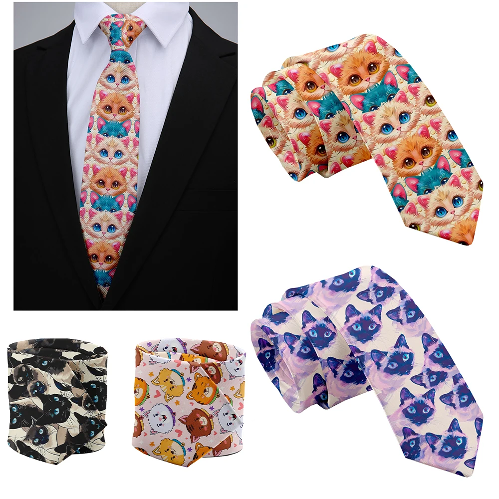 

Newly designed cat pattern tie 3d printing Harajuku fashion Kawaii unisex tie 8cm slim dating wedding party tie Cosplay