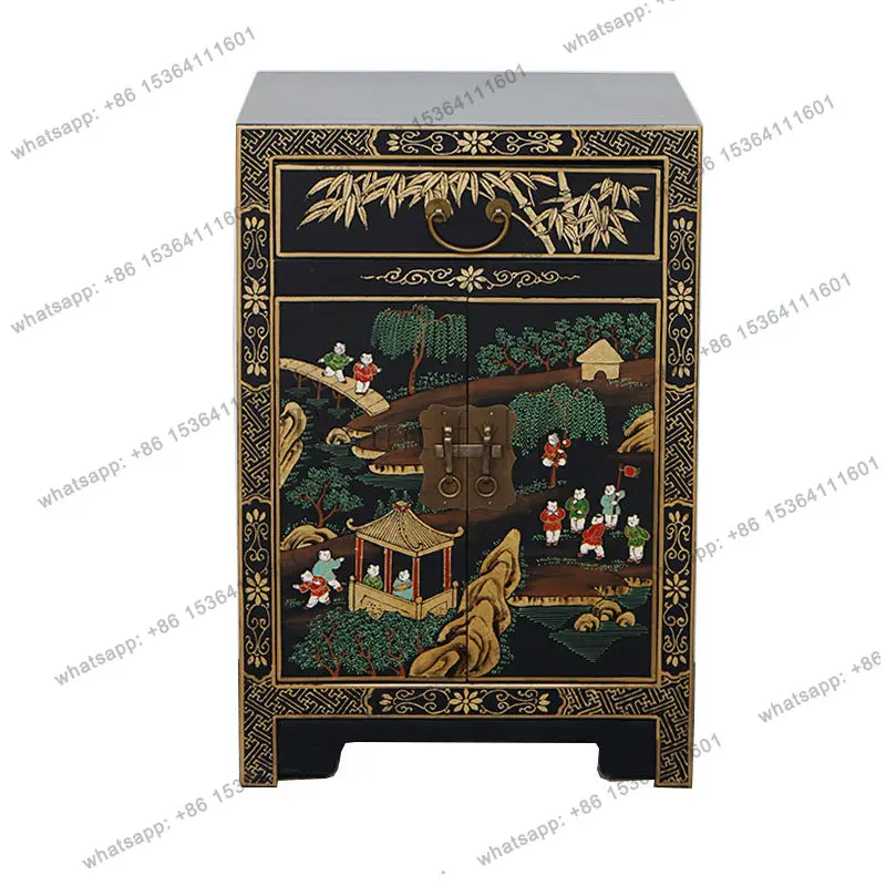 

New Chinese classical painted furniture bedside table antique solid wood storage side cabinet