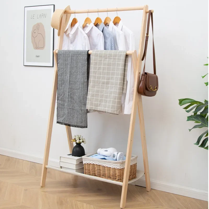 Solid Wood Bedroom Clothes Rack Indoor Drying Storage Rack Landing Household Hangers For Clothes Space Saving Solution