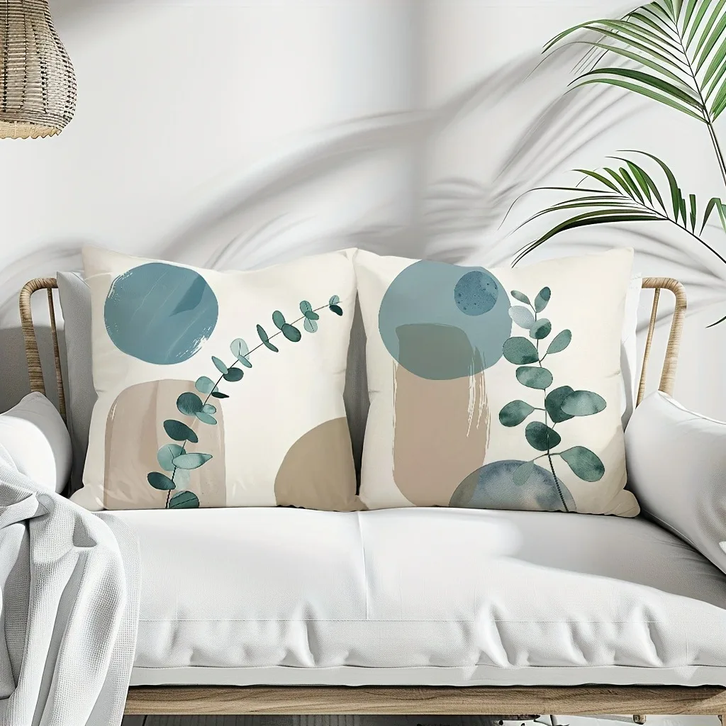 Abstract minimalist light blue geometric leaf pattern printed pillowcase Bohemian sofa cushion cover modern home decoration