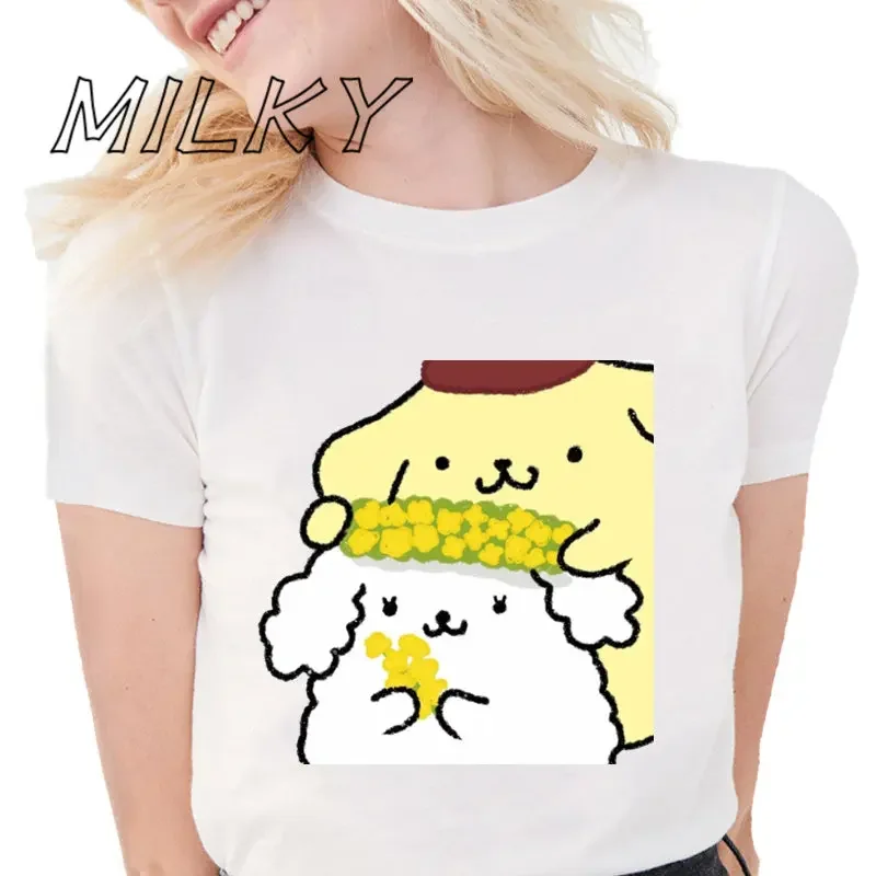 2024 Ladies Round-Necked Pompompurin Pattern Printed Summer Women Casual Short-Sleeved Breathable Yzk Girls T-Shirt Clothing