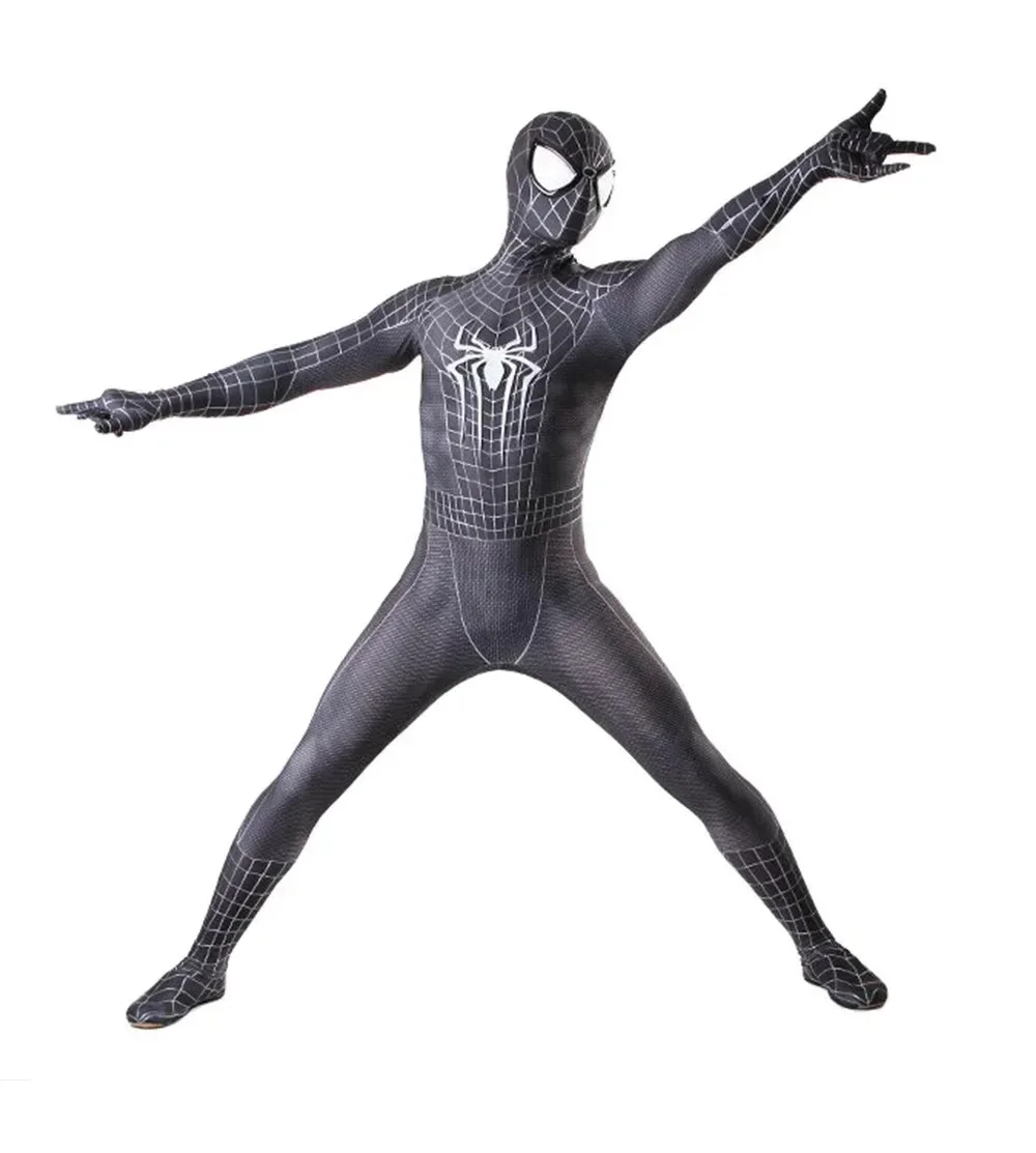 Symbiote Amazing Spiderman Cosplay Spiderman Black 3D LOGO Zentai Bodysuit Halloween Costume Spandex SuperHero Outfit Adult Kids - Image 4