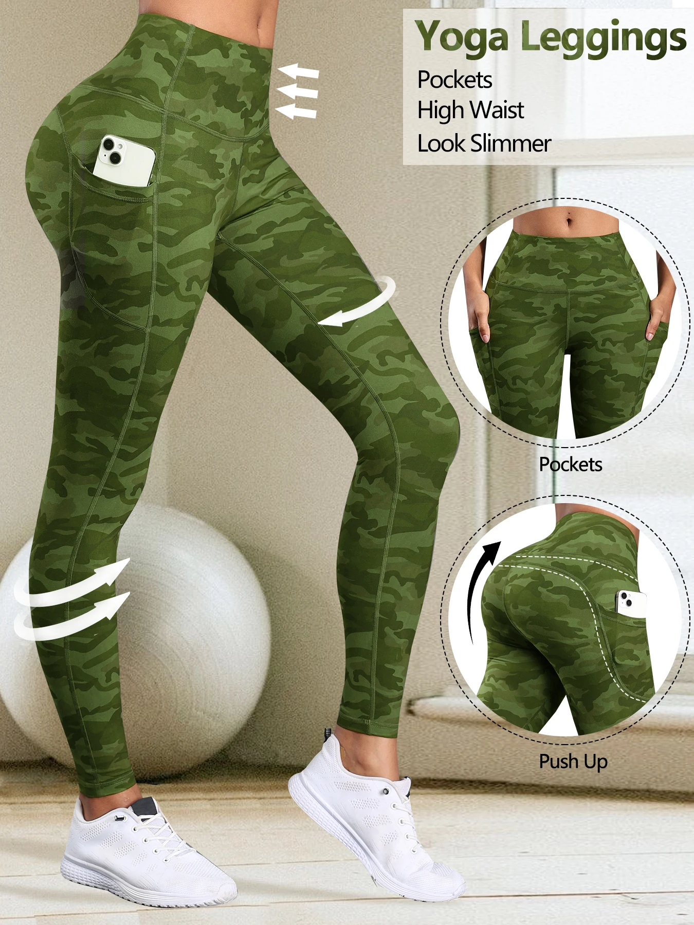 

Camouflage Print Hip Lifting Pocket Cargo Pants Women's High Waist Sports Legging Gym Fitness Yoga Tight Elastic Slim Workwear