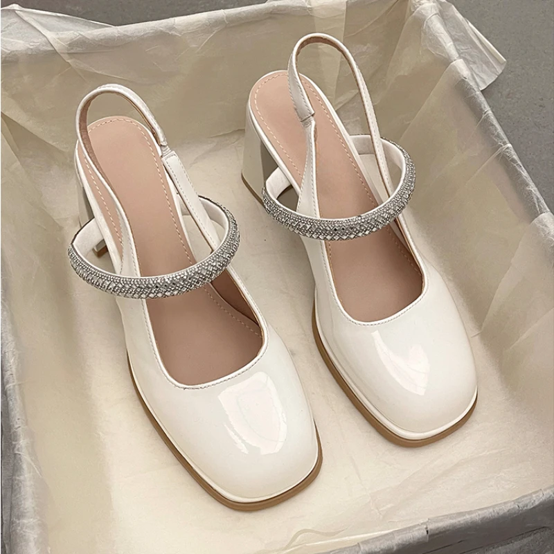 BCEBYL-Sandalias de punta cuadrada con diamantes de imitación para mujer, zapatos de tacón alto, elegantes, sexys, para banquete, fiesta y boda, novedad de verano