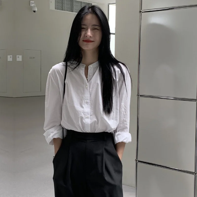 

Корейская женская хлопковая рубашка с круглым вырезом, длинным рукавом, в стиле ретро, с эффектом пузырьков, весна-лето, из чистого хлопка, винтажный дизайн