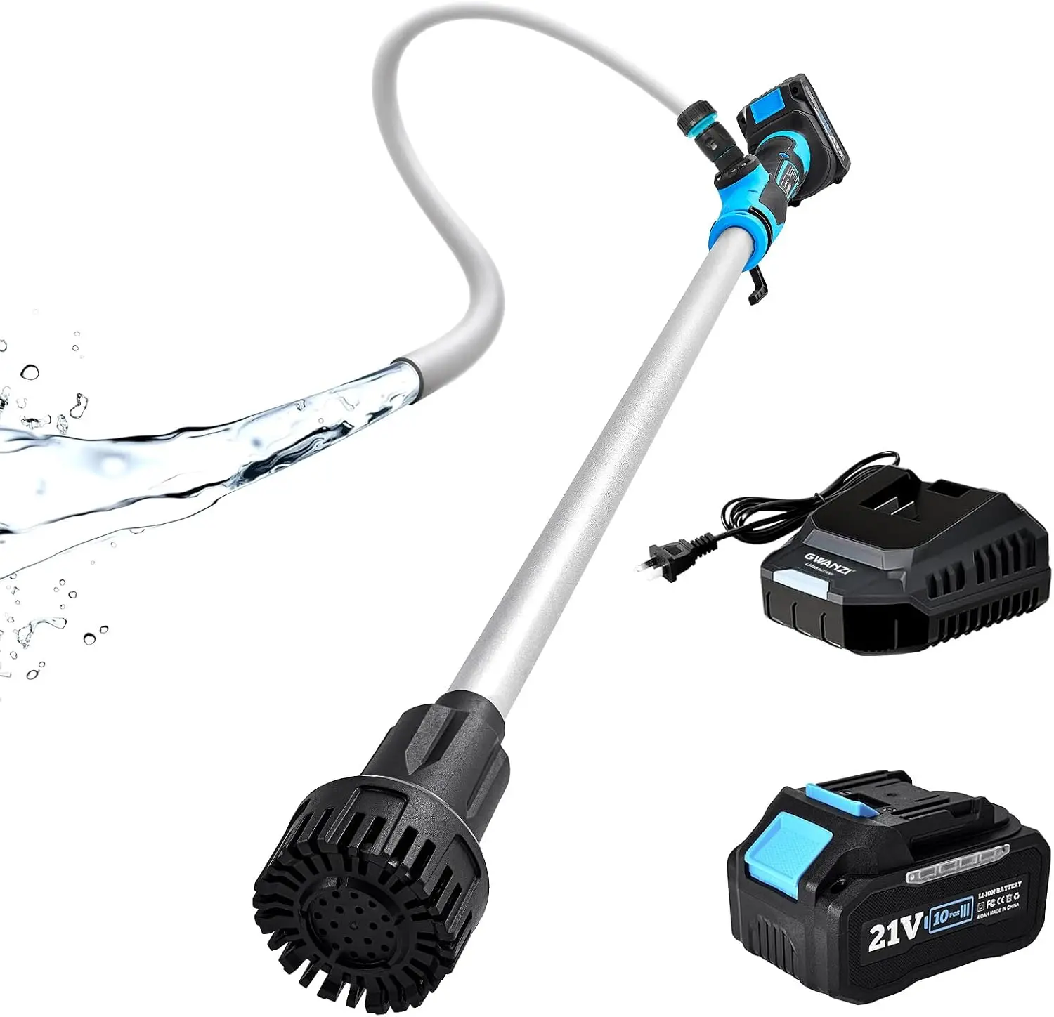 Cordless Stick Water Transfer Pump 720GPH 32FT Head with 4000mAh 21V Battery and Fast Charger, 3/4