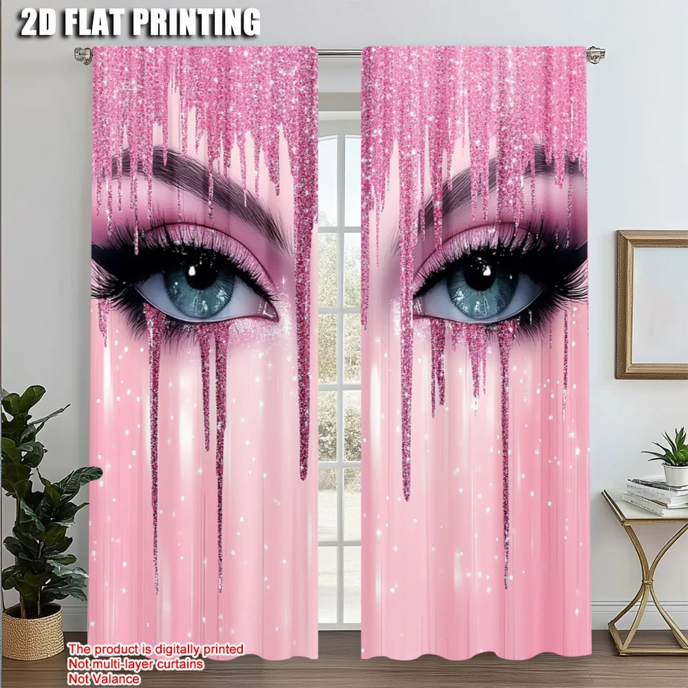 2pcs, Upscale Curtains 2D print Eyelash Printing Versatile 100% Polyester (without rod) Decorations Clearance for Room, Kitchen,